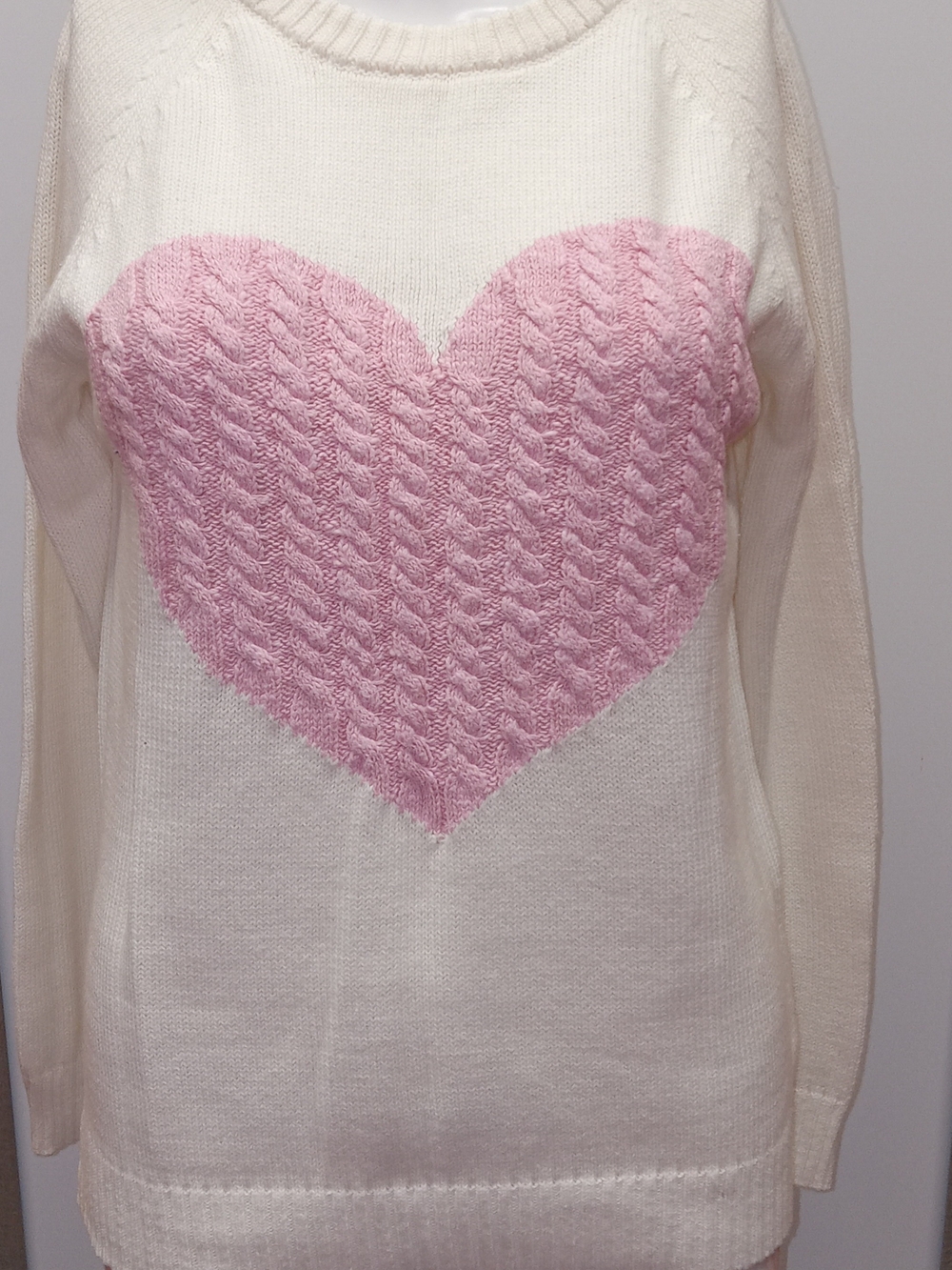 Pink Lily Cream Sweater with Pink Cable Knit Heart